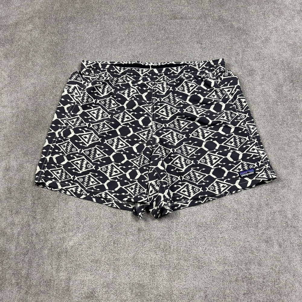 Patagonia Baggies Shorts Womens Small 5" Inseam Abstract Fish Print Gray 57057